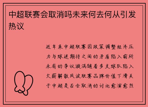 中超联赛会取消吗未来何去何从引发热议