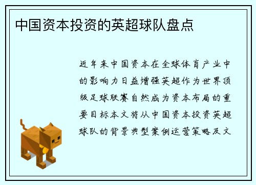 中国资本投资的英超球队盘点